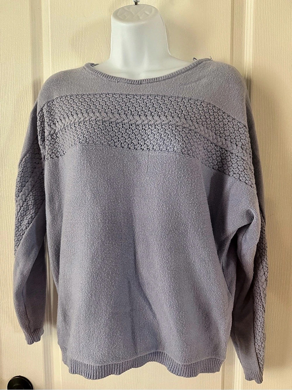 Magaschoni Textured Knit Crewneck in light blue Size Large